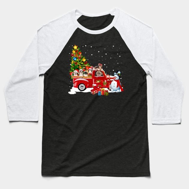 Guines Red Car Truck Christmas Tree Funny Santa T-Shirt Baseball T-Shirt by kimmygoderteart